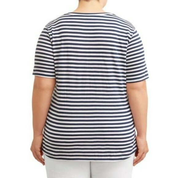 Terra & Sky T-Shirt Short Sleeve V-Neck Women's 4X (28W-30W) Blue White Stripe - Picture 2 of 13